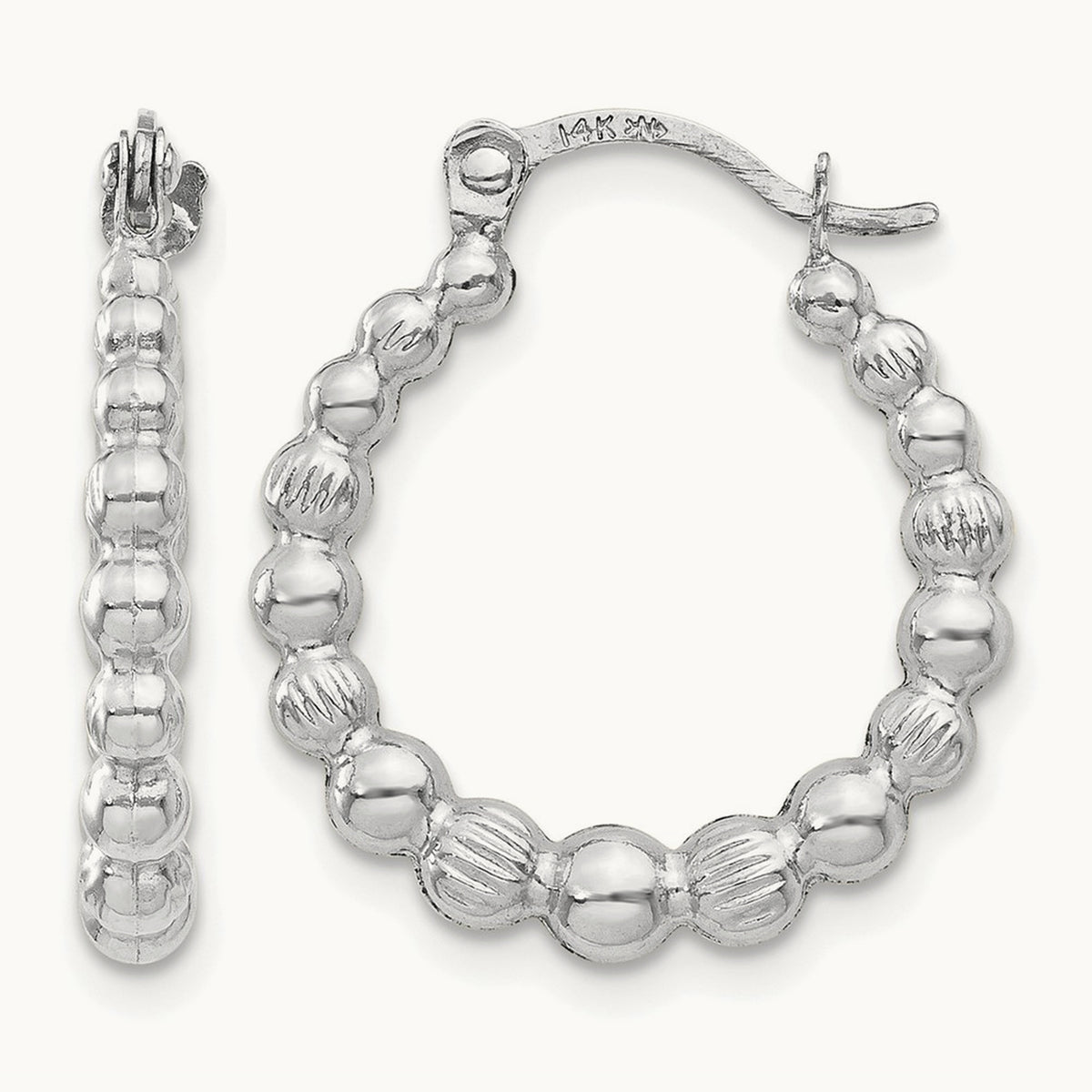 Beaded Hoop Earrings — 14K White Gold