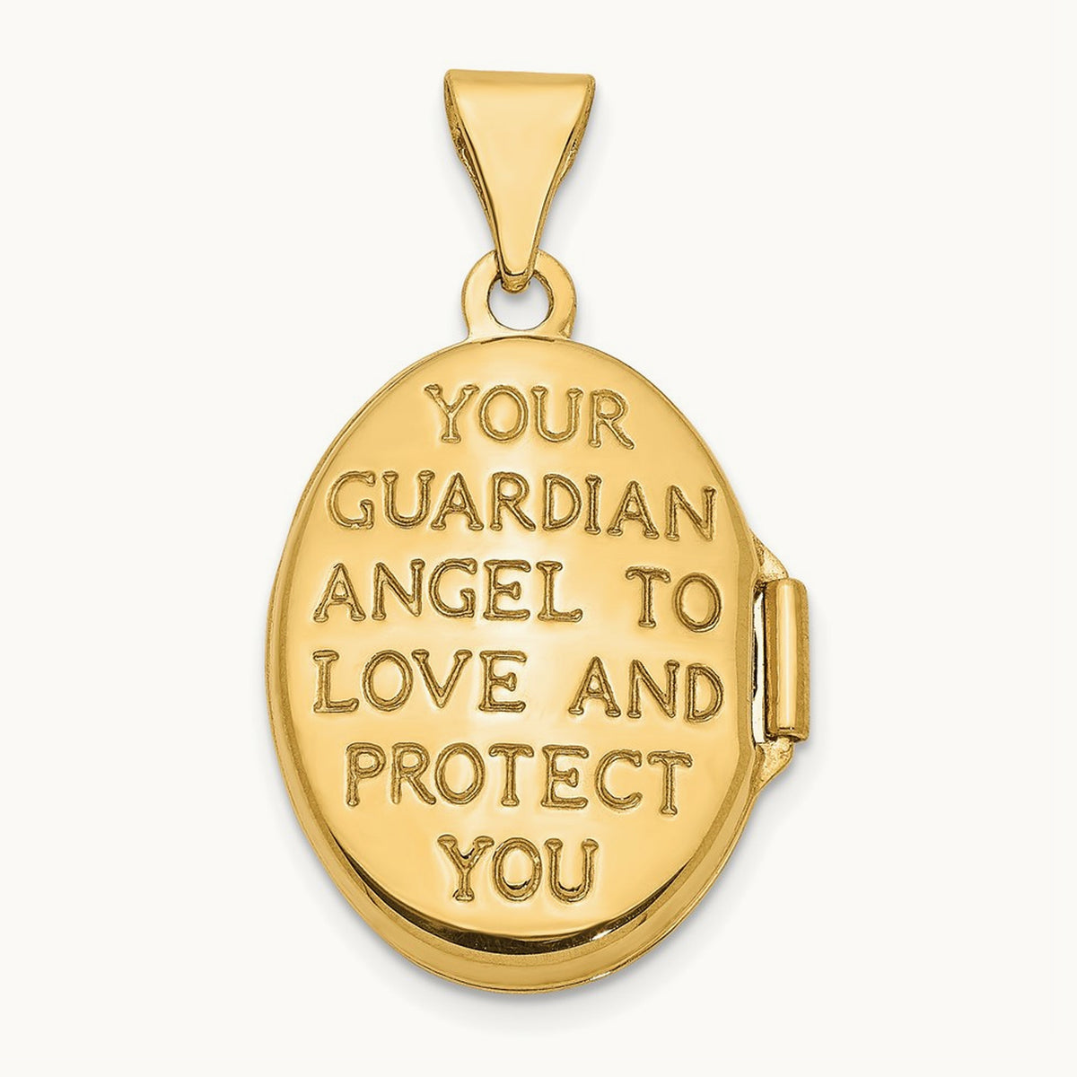 w/ White Rhodium Guardian Angel Oval Locket, 17mm, 14K Yellow Gold