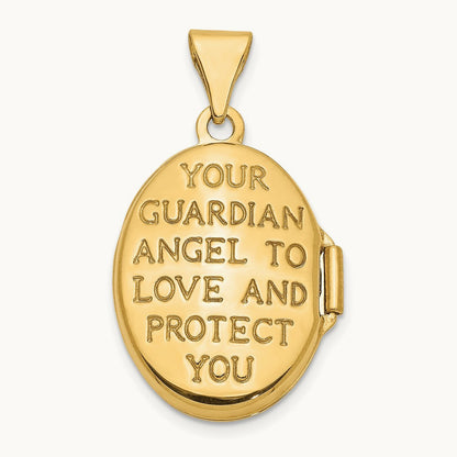 w/ White Rhodium Guardian Angel Oval Locket, 17mm, 14K Yellow Gold