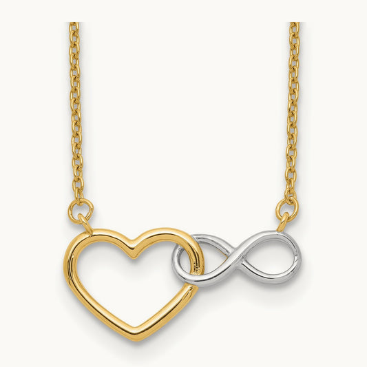 & White Rhodium Heart with Infinity Symbol Necklace, 14K Yellow Gold