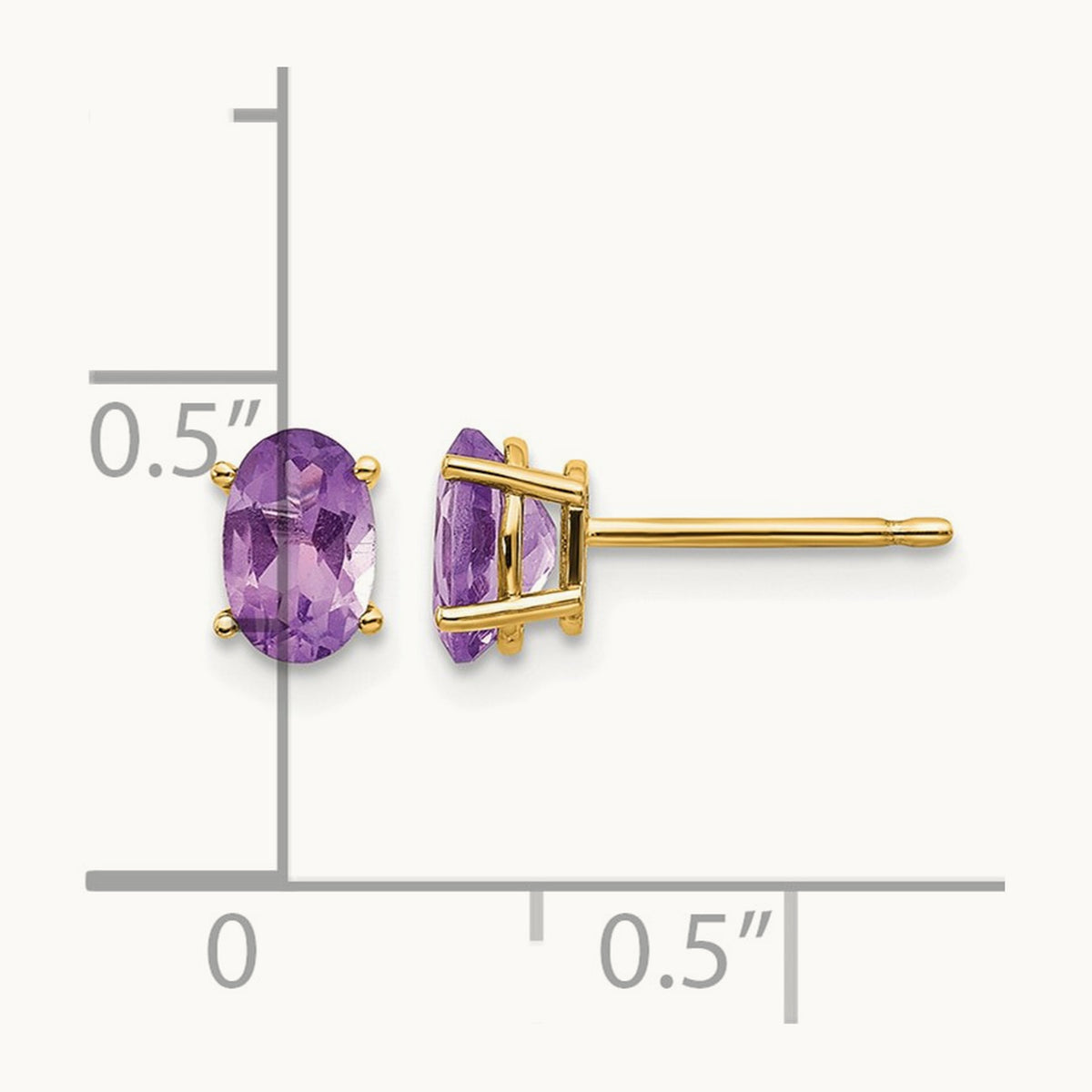 6x4 Oval February/Amethyst Post Earrings — 14K Yellow Gold