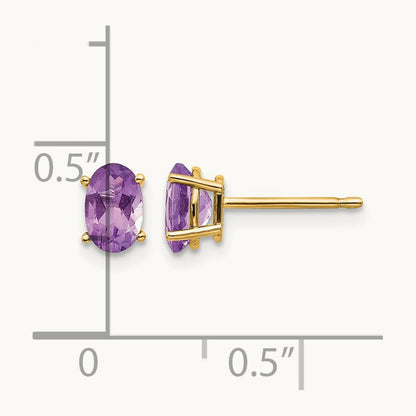 6x4 Oval February/Amethyst Post Earrings — 14K Yellow Gold