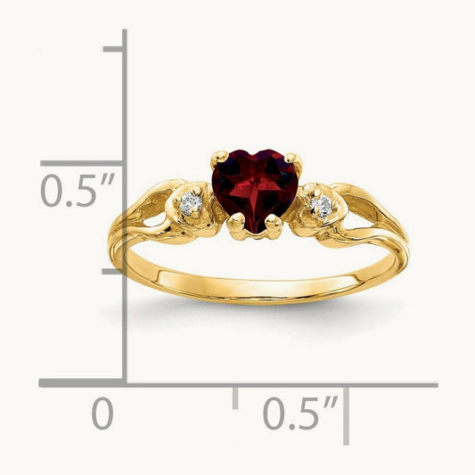 Heart Garnet AA Diamond ring, 5mm, 14K
