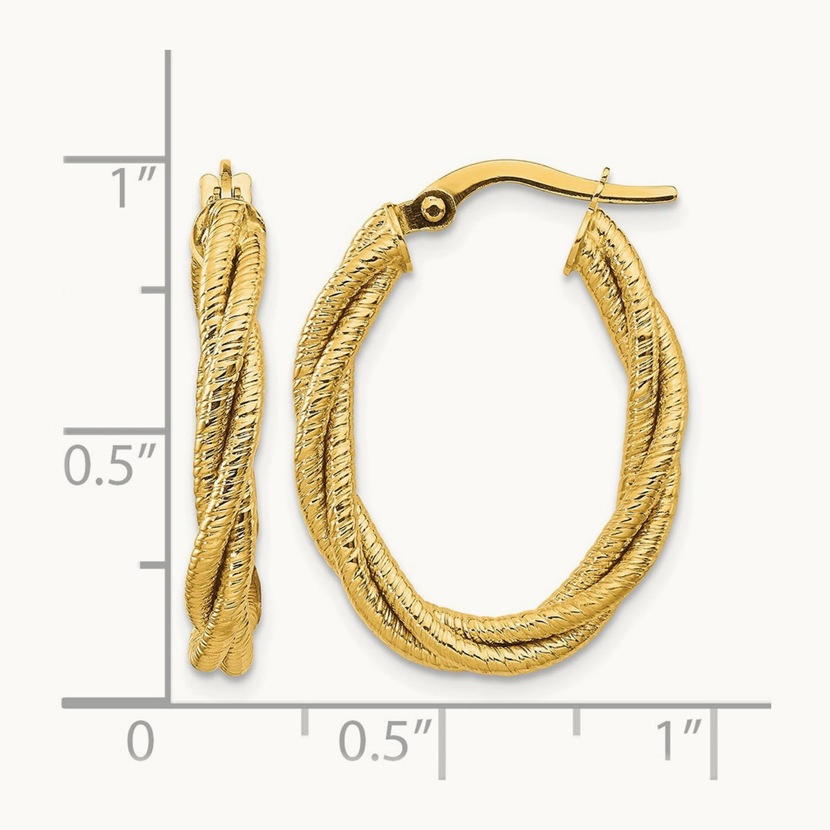Polished Textured Twisted Oval Hoop Earrings, 14K