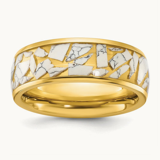 Polished Yellow IP-plated w/Ceramic Fragments Inlay Band, 8mm, Titanium