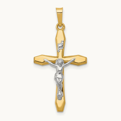 Polished INRI Crucifix Pendant, 14K Two-tone