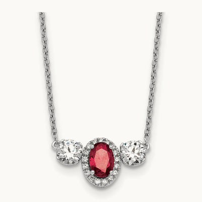 Created Ruby 3 Stone Necklace, 1.00 ct tw Lab-Grown Diamond