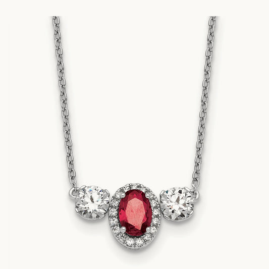 Created Ruby 3 Stone Necklace, 1.00 ct tw Lab-Grown Diamond