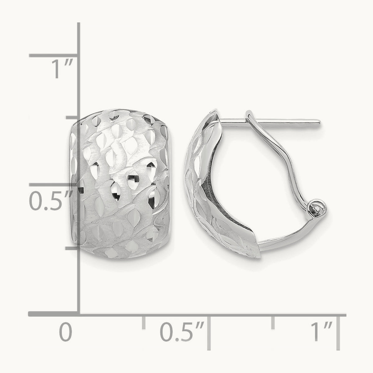 Diamond-cut Omega Back Earrings — 14K White Gold