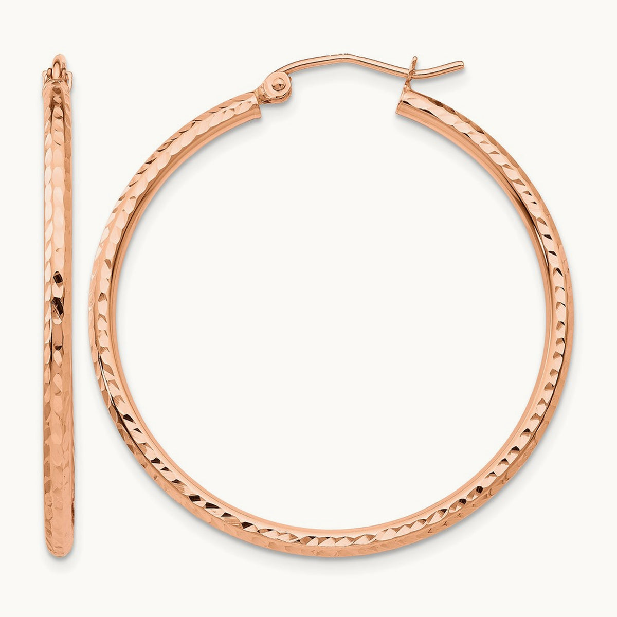 Polished Lightweight Large Diamond-cut Tube Hoop Earrings — 35mm