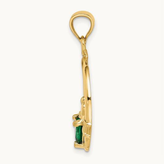 Claddagh with Synthetic Green Stone Pendant, 14K