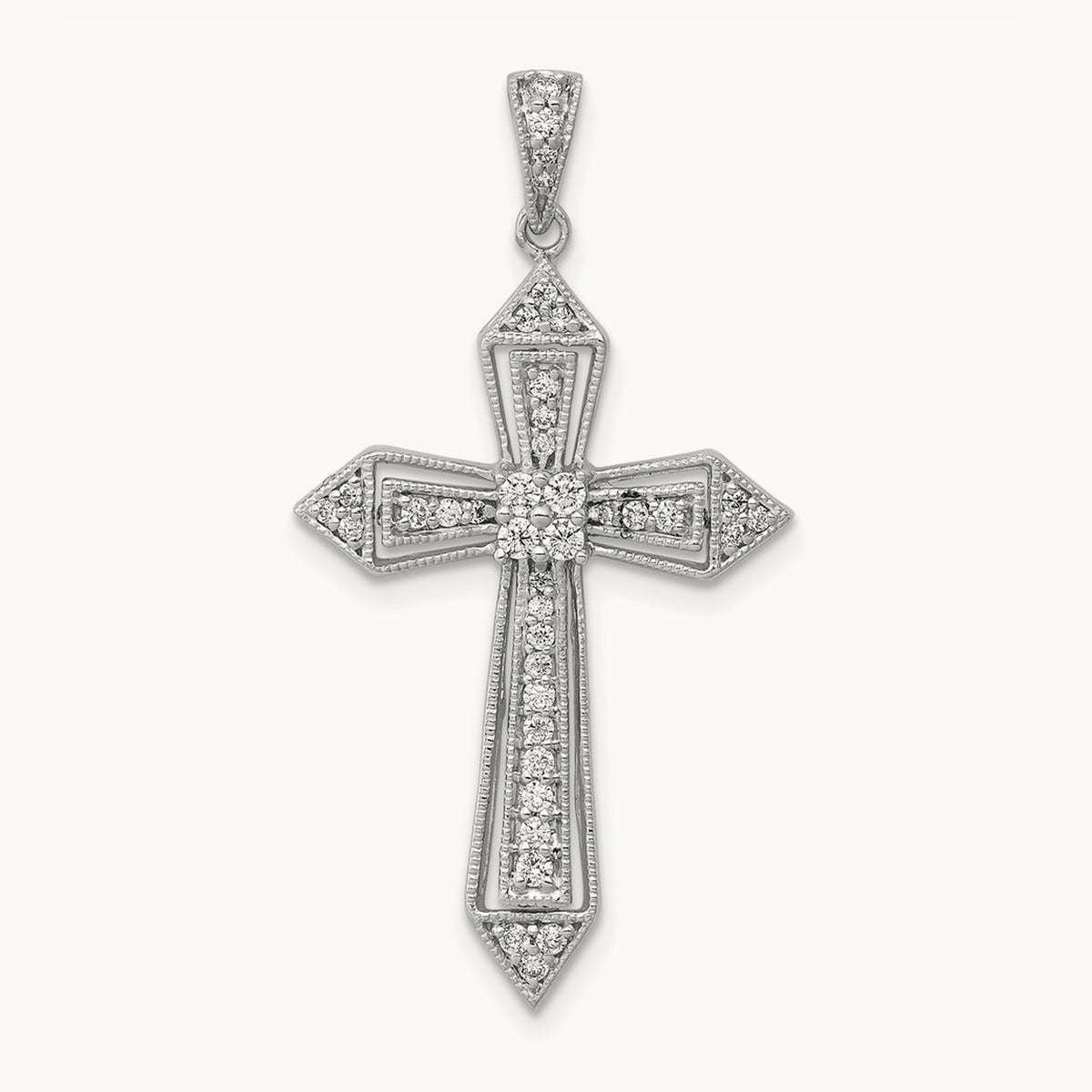 Diamond Passion Cross Pendant — 14K White Gold, 35.5mm