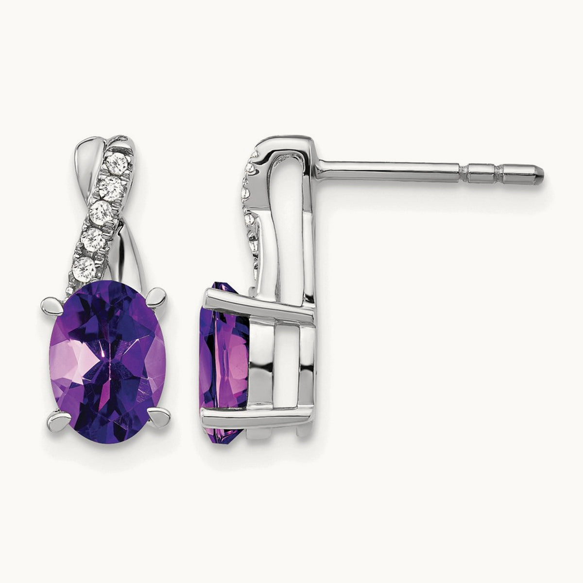 Amethyst and Diamond Earrings — 14K White Gold