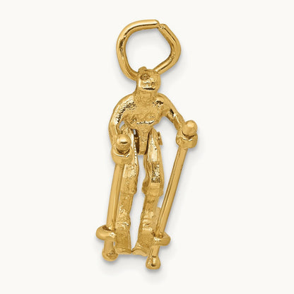 3D Moveable Snow Skier Charm, 14K