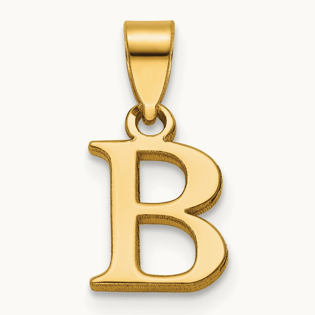 Polished Block Initial Pendant — 14K Yellow Gold, B