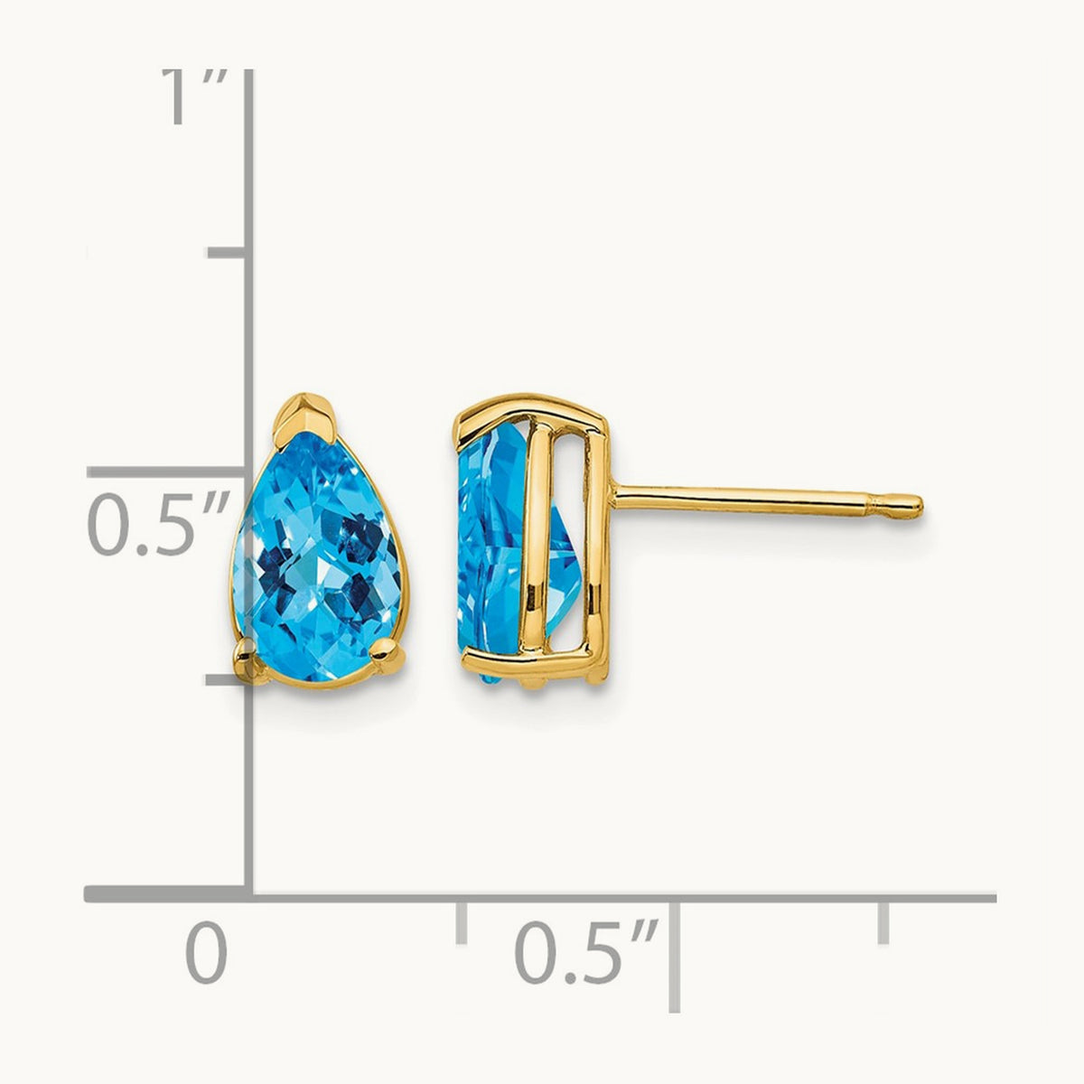 8x5mm Pear Blue Topaz Checker Earrings, 14K