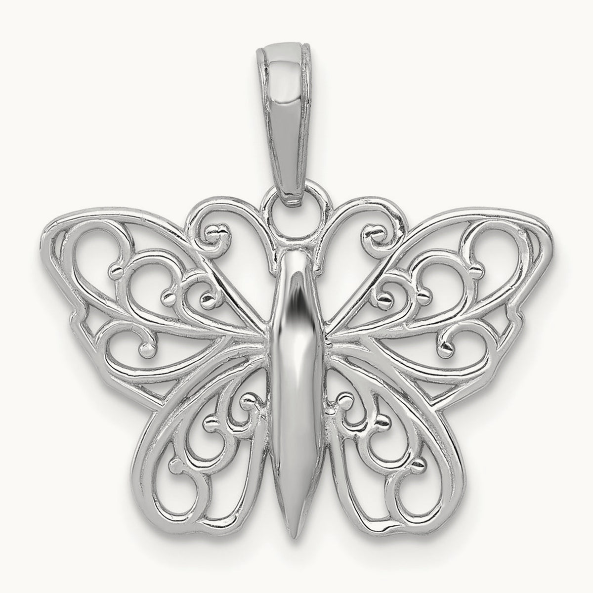 Filigree Butterfly Charm — 14K White Gold