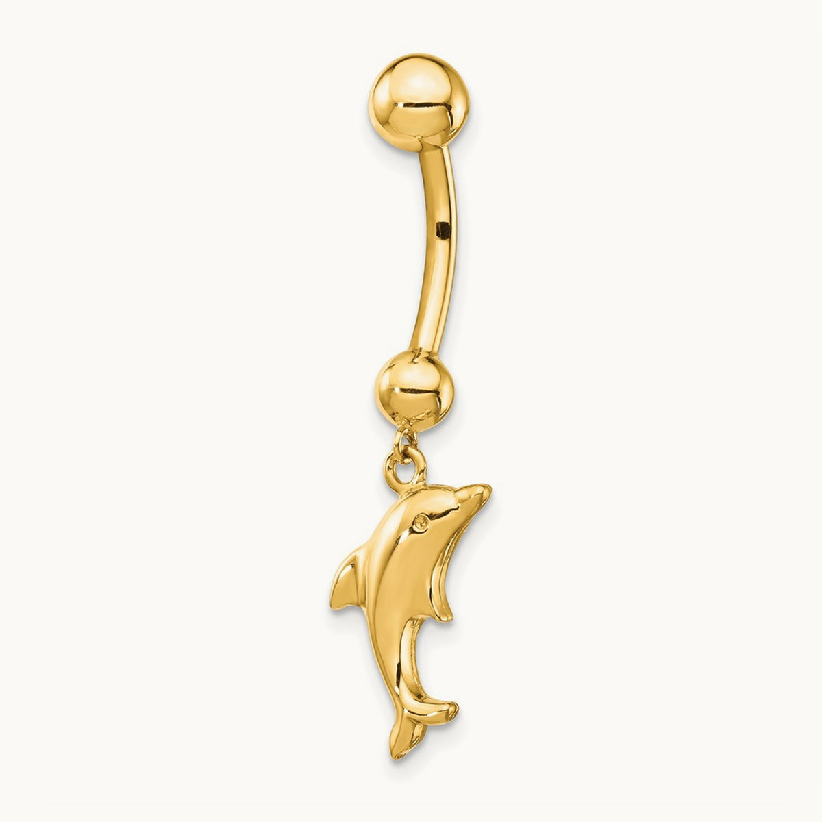 14 Gauge Dolphin Dangle Belly Ring, 14K