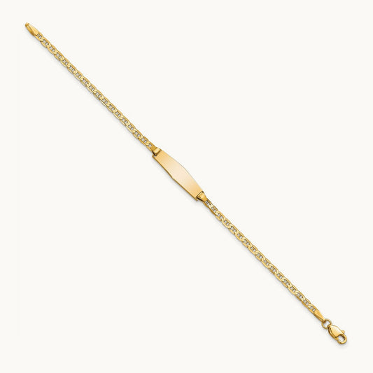 Soft Diamond Shape Flat Anchor Link ID Bracelet, 14K