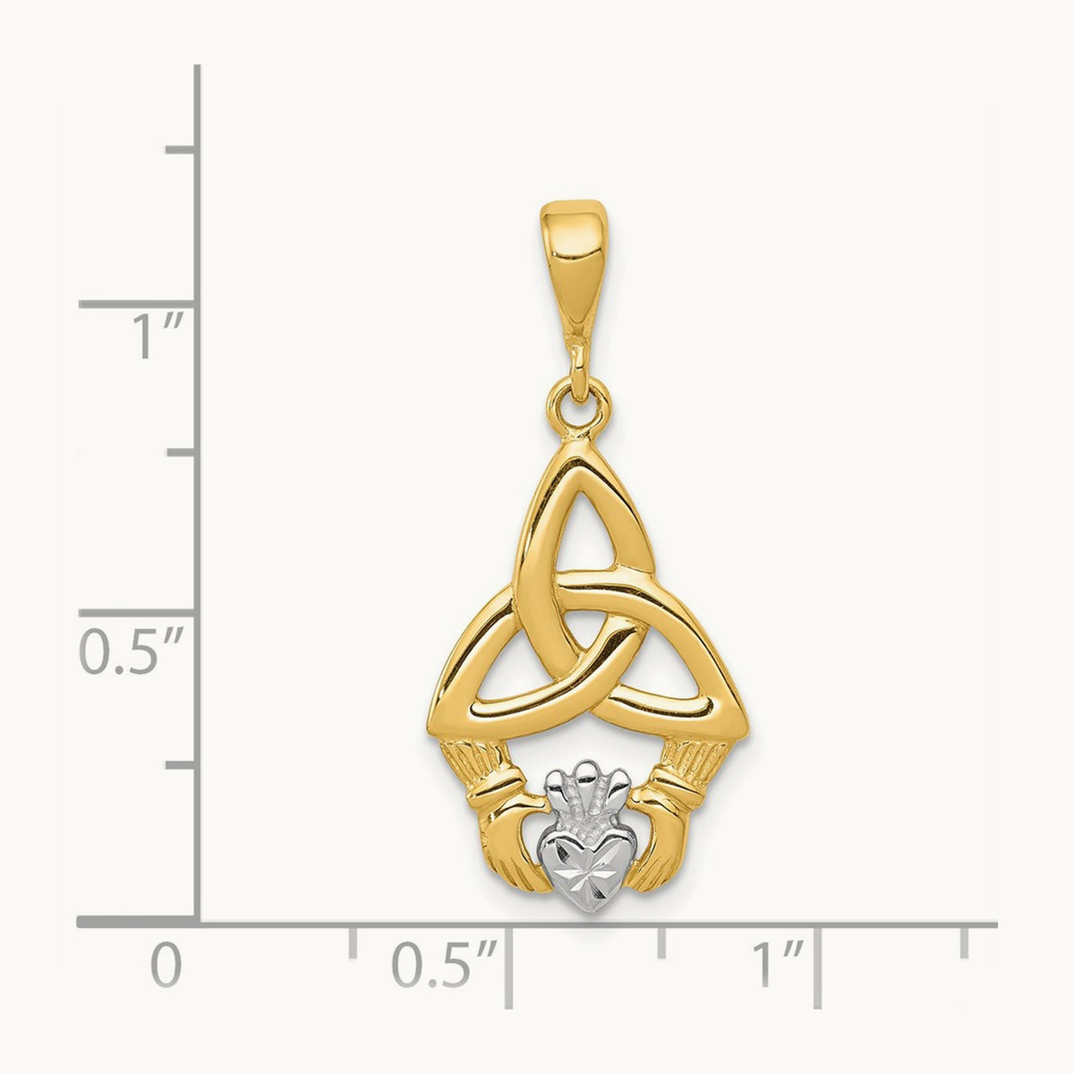 Rhodium Diamond-cut Claddagh Pendant, 14K