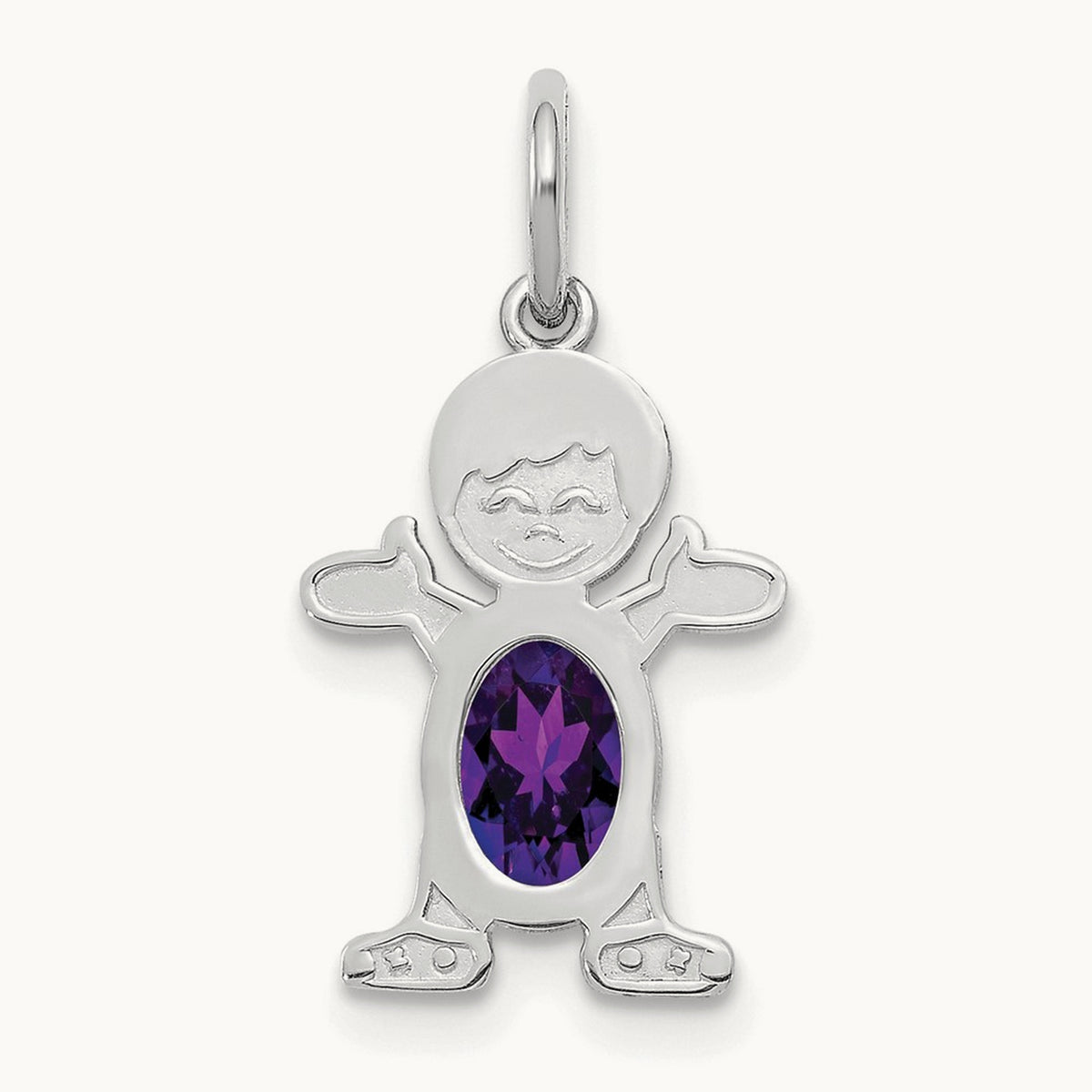 Boy 6x4 Oval Genuine Amethyst-February — 14K White Gold