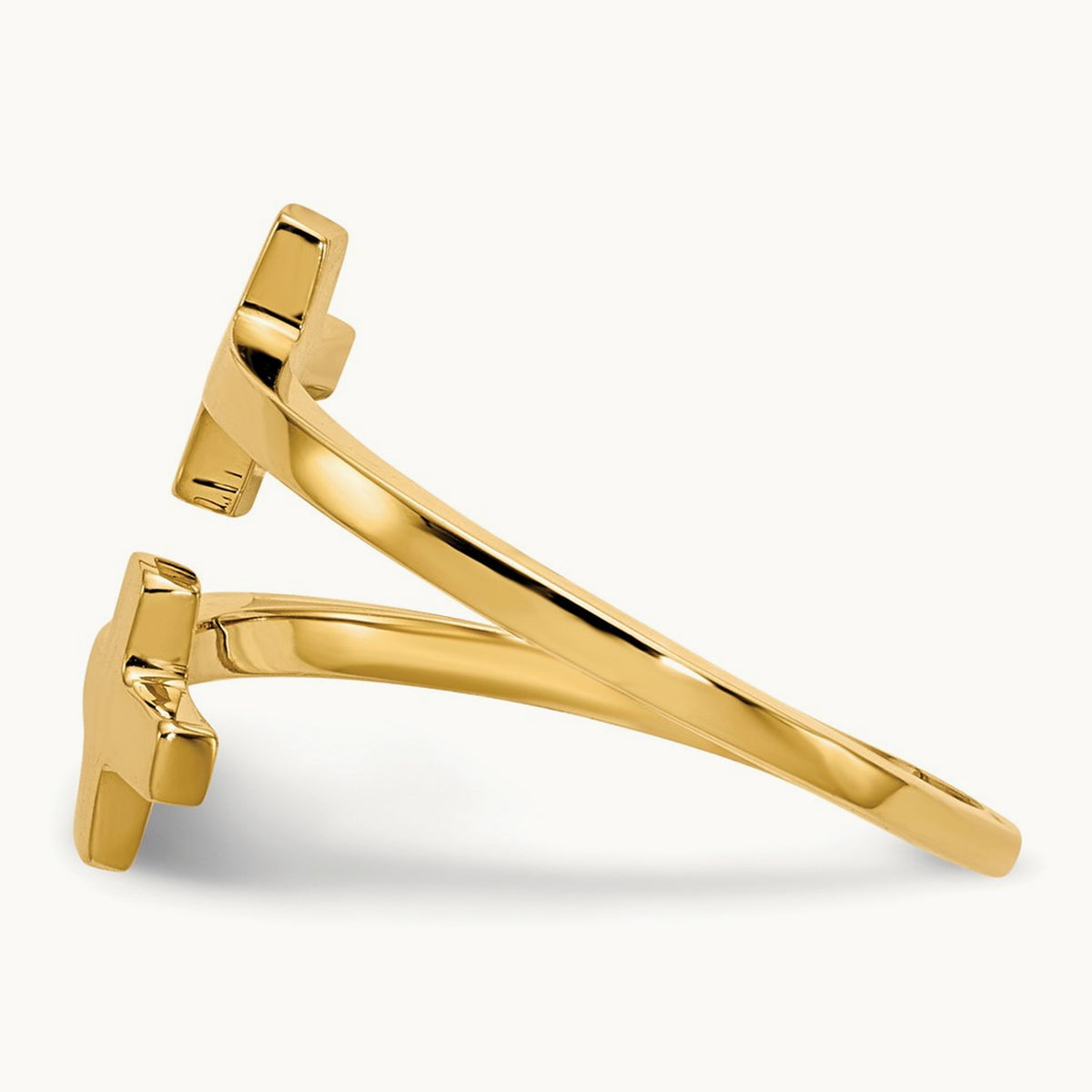 Polished Double Cross Ring — 14K Yellow Gold, 7