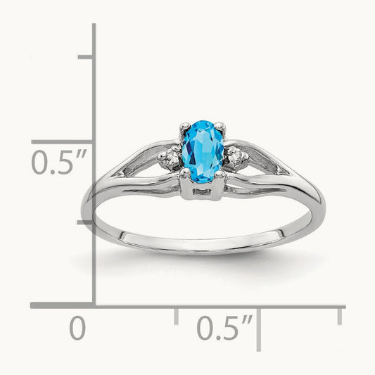 5x3mm Oval Blue Topaz AA Diamond ring, 14K White Gold