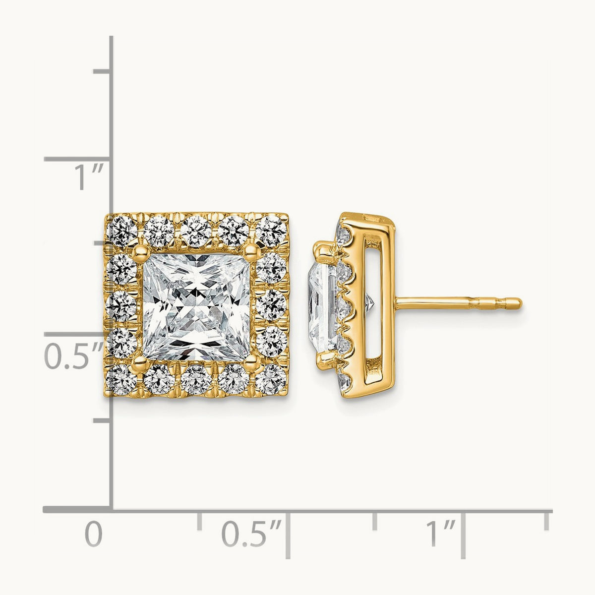 Princess Halo Post Earrings, 0.50-7.50 ct tw Lab-Grown Diamond — 6 1/2 ct, 14K Yellow Gold