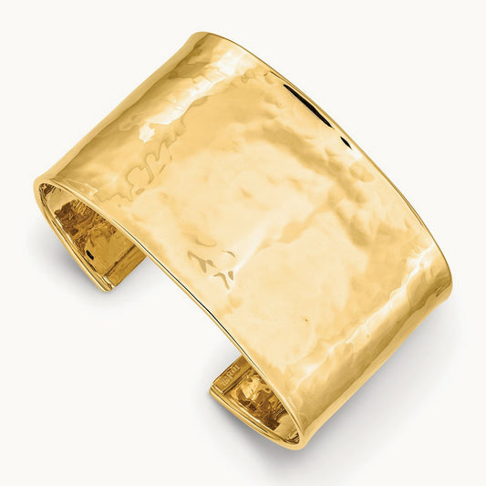 Hammered Polished Cuff Bangle — 14K Yellow Gold, 37mm