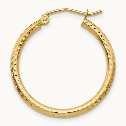 Single 14k Diamond-cut Round Tube Hoop Earring, 2mm