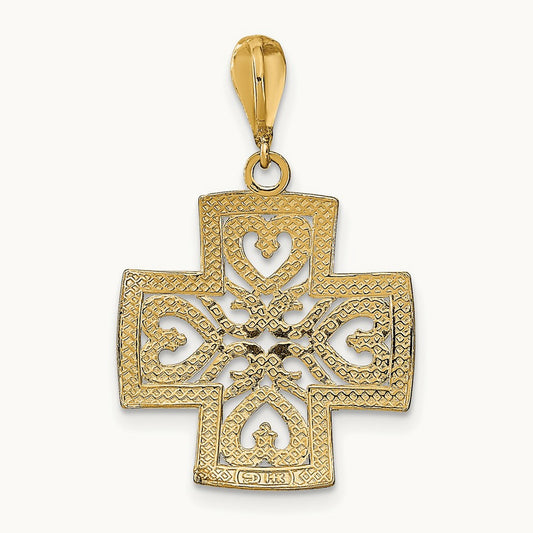 w/Rhodium D/C Heart Cross Charm, 14K