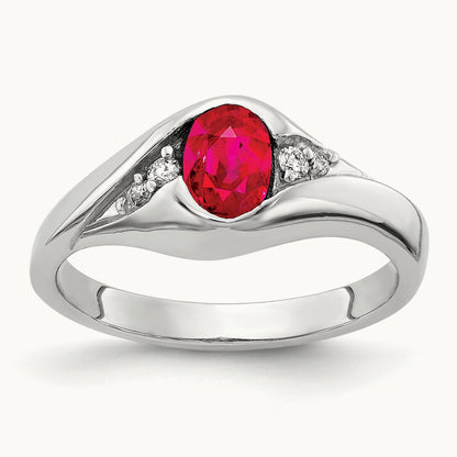 6x4mm Oval Ruby AA Diamond ring, 14K White Gold