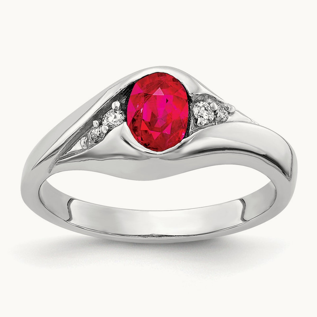 6x4mm Oval Ruby AA Diamond ring, 14K White Gold