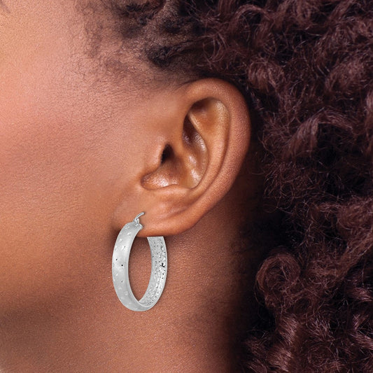Polished Satin and Diamond-cut In/Out Hoop Earrings — 14K White Gold, 30mm