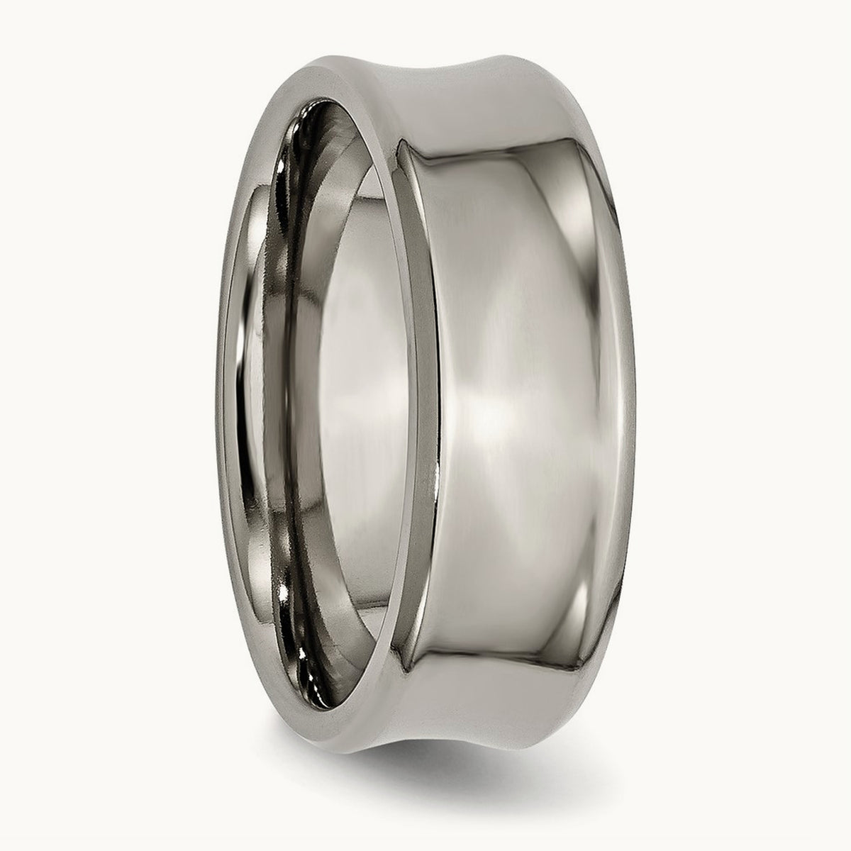 Polished Concave Beveled Edge Band, 8mm, Titanium