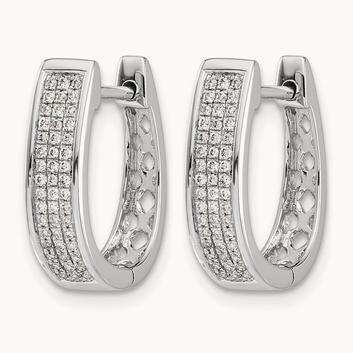 Diamond Medium Hinged Oval Hoop Earrings, 14K White Gold