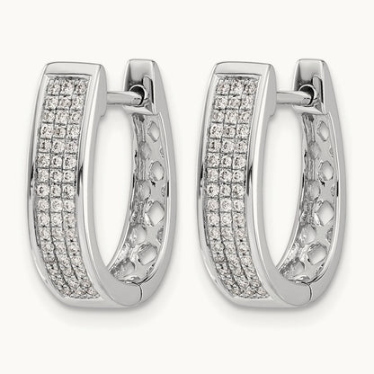 Diamond Medium Hinged Oval Hoop Earrings, 14K White Gold