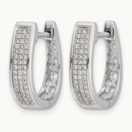 Diamond Medium Hinged Oval Hoop Earrings, 14K White Gold