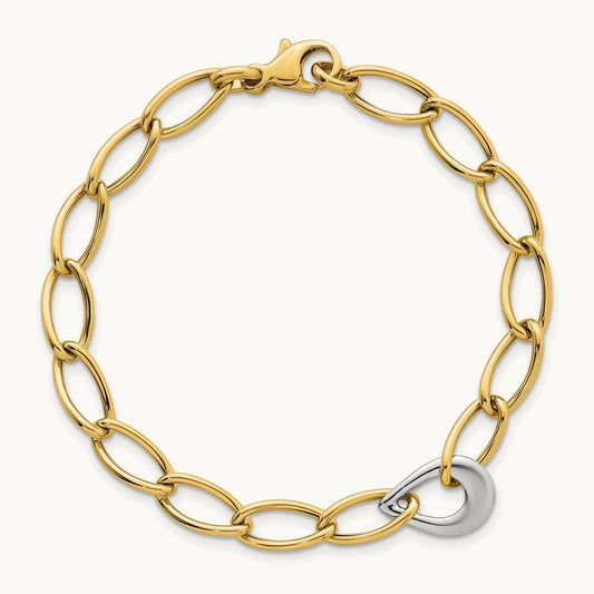 Polished Fancy Link With Teardrop Bracelet, 10.5mm, 14K Two Tone