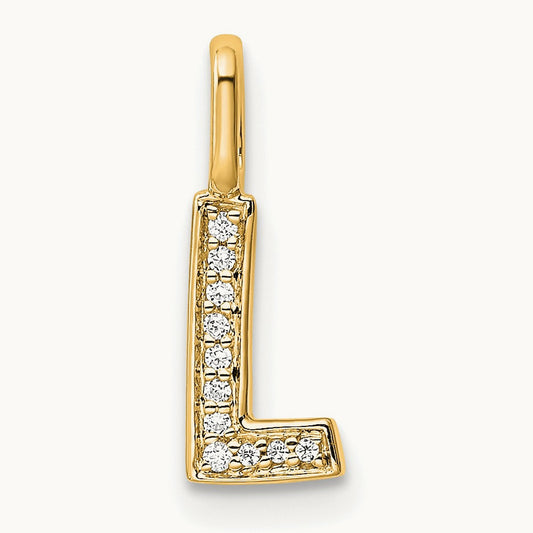 Diamond Letter L Initial Pendant, 14K Gold