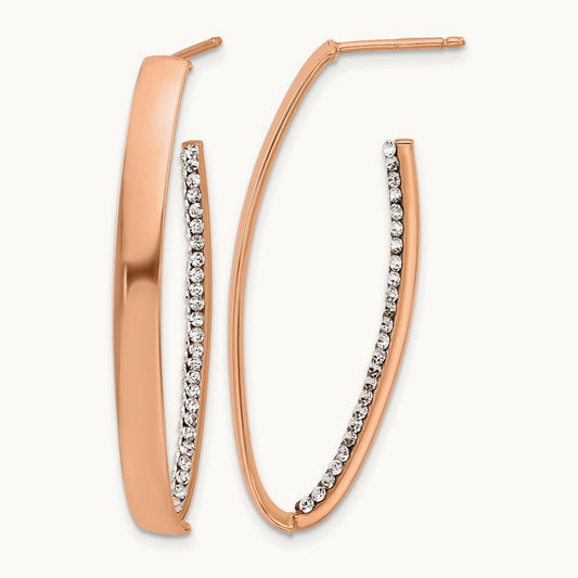 w/Rose Gold-plated Polished Crystals J-Hoop Post Earrings, 14K — Leslie's