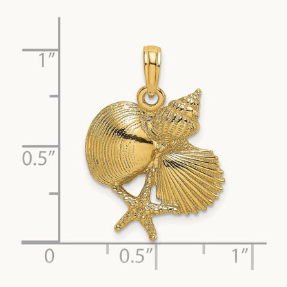 Textured Shell Cluster and Starfish Charm, 14K