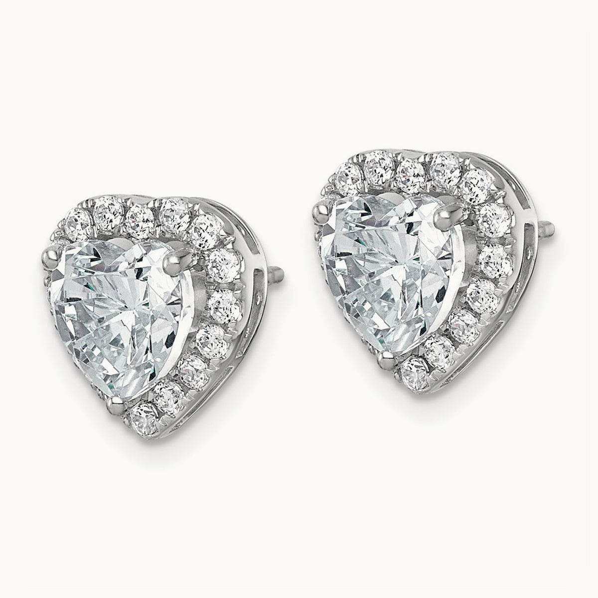 Heart Halo Post Earrings, 0.50-7.25 ct tw Lab-Grown Diamond — 3 1/2 ct, VS (Best), 14K White Gold