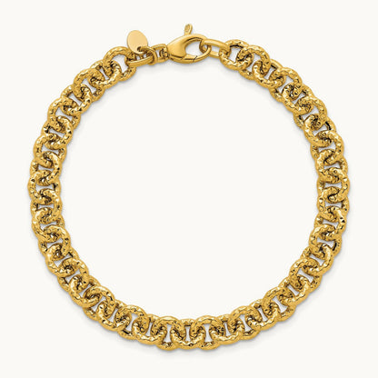 Polished and Textured Fancy Link 7.5in Bracelet, 14K