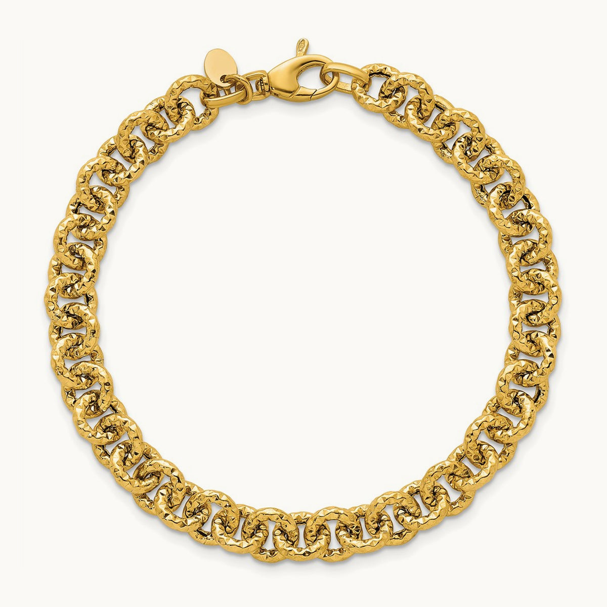 Polished and Textured Fancy Link 7.5in Bracelet, 14K