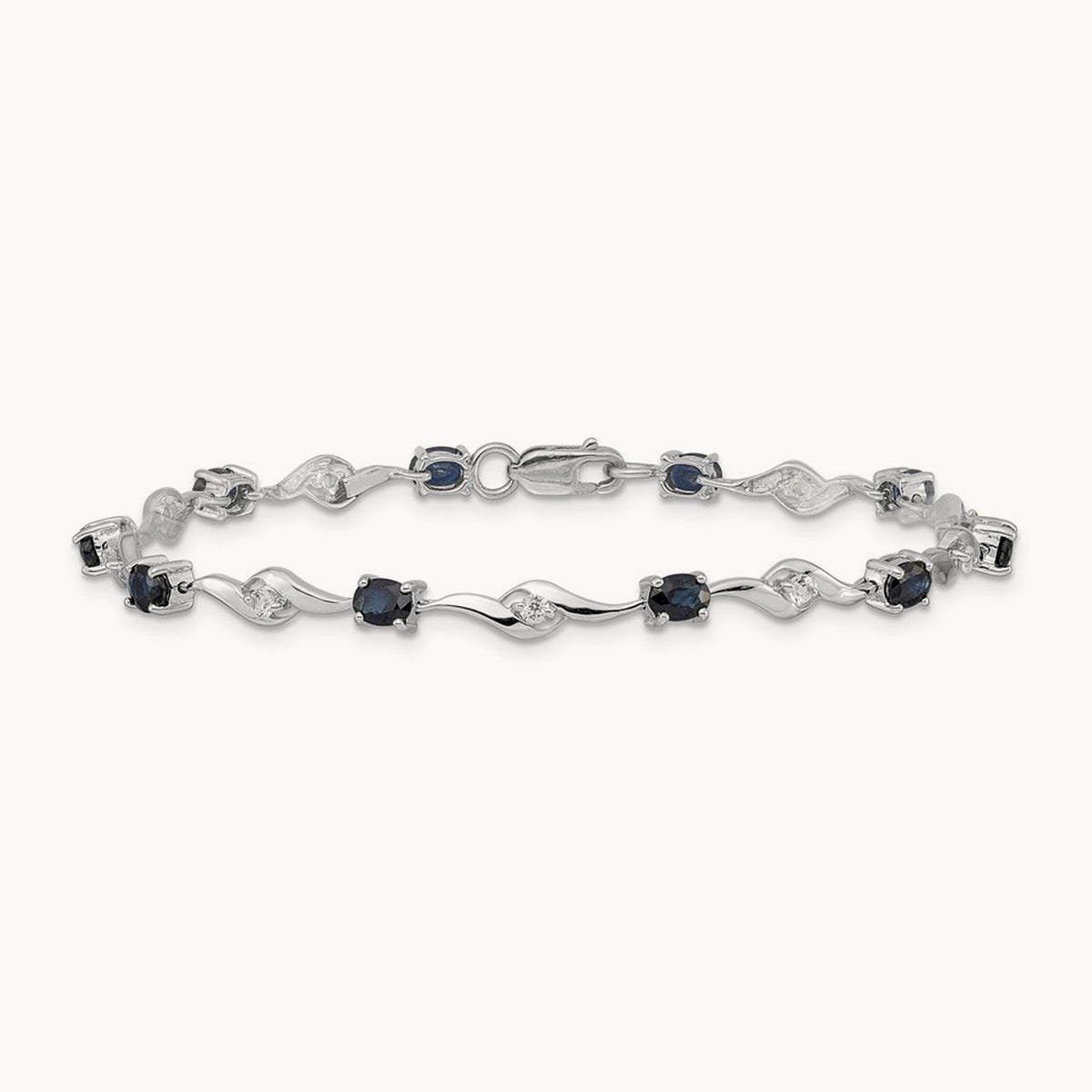 Blue Sapphire/White Sapphire Bracelet, 14K White Gold