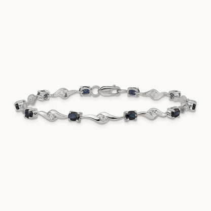 Blue Sapphire/White Sapphire Bracelet, 14K White Gold