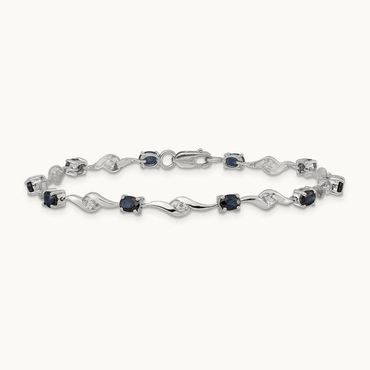 Blue Sapphire/White Sapphire Bracelet, 14K White Gold