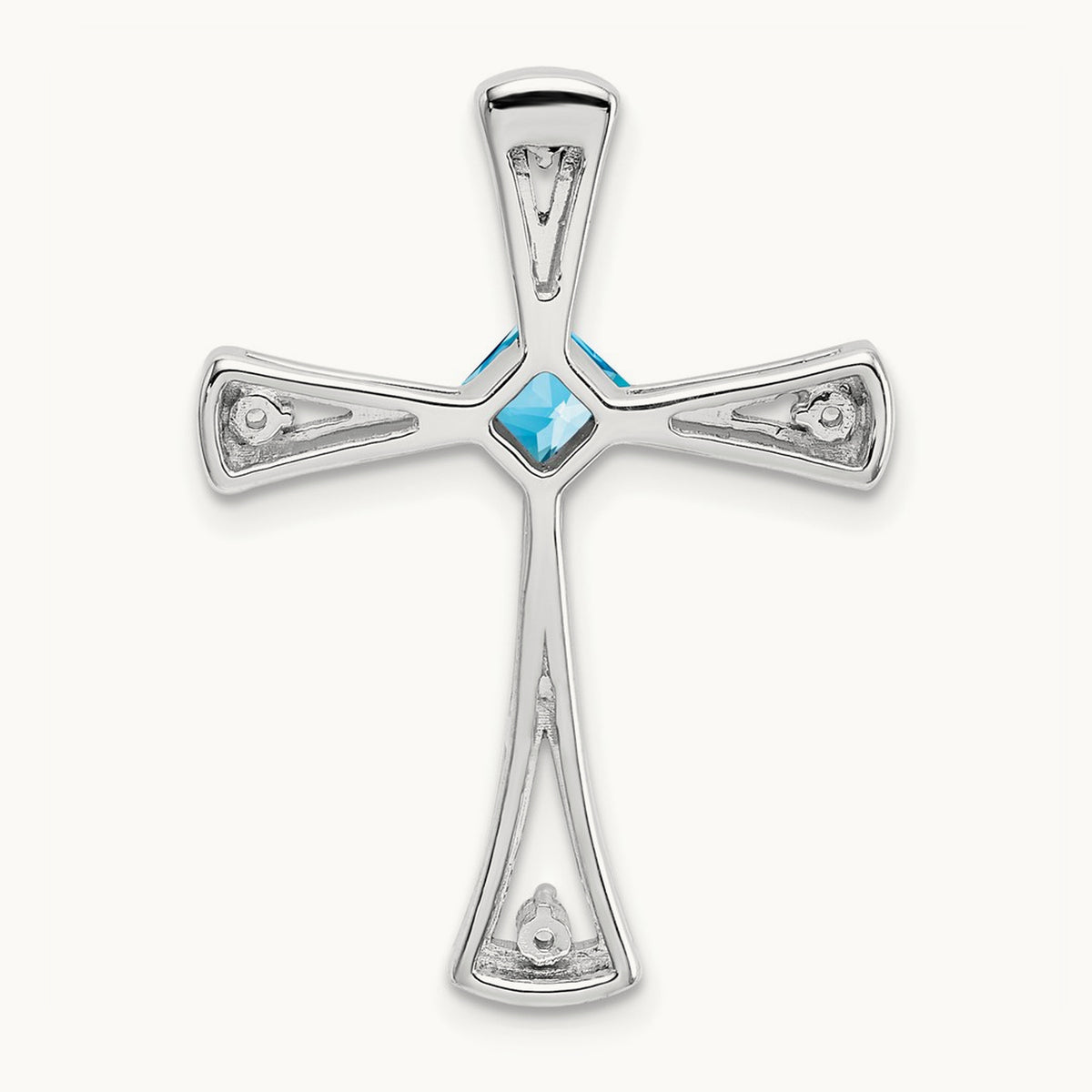 Blue Topaz and Diamond Cross Chain Slide — 14K White Gold