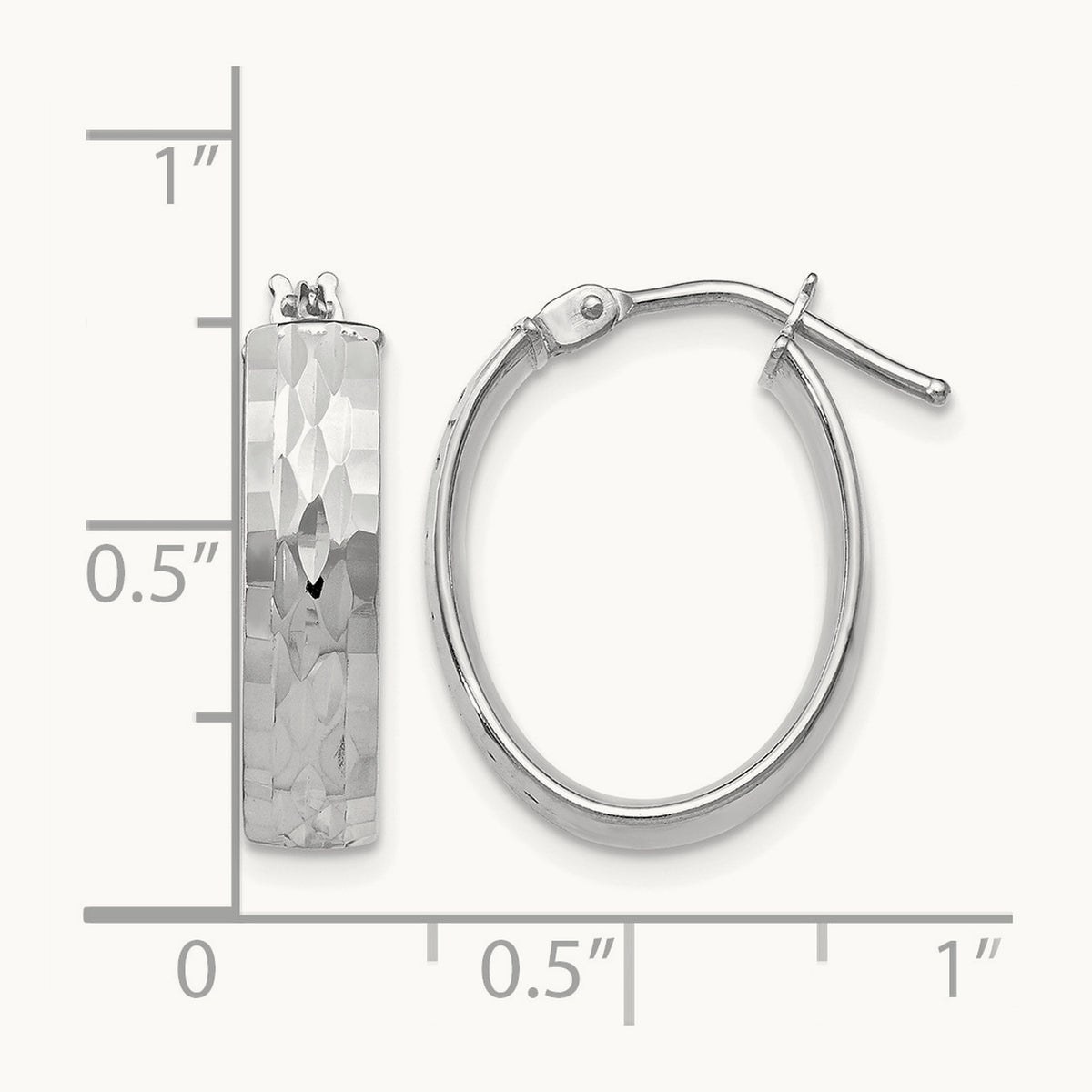 w/Wht RH-plating Pol/Dia-cut Oval Hinged Hoop Earrings, 10K — Leslie's